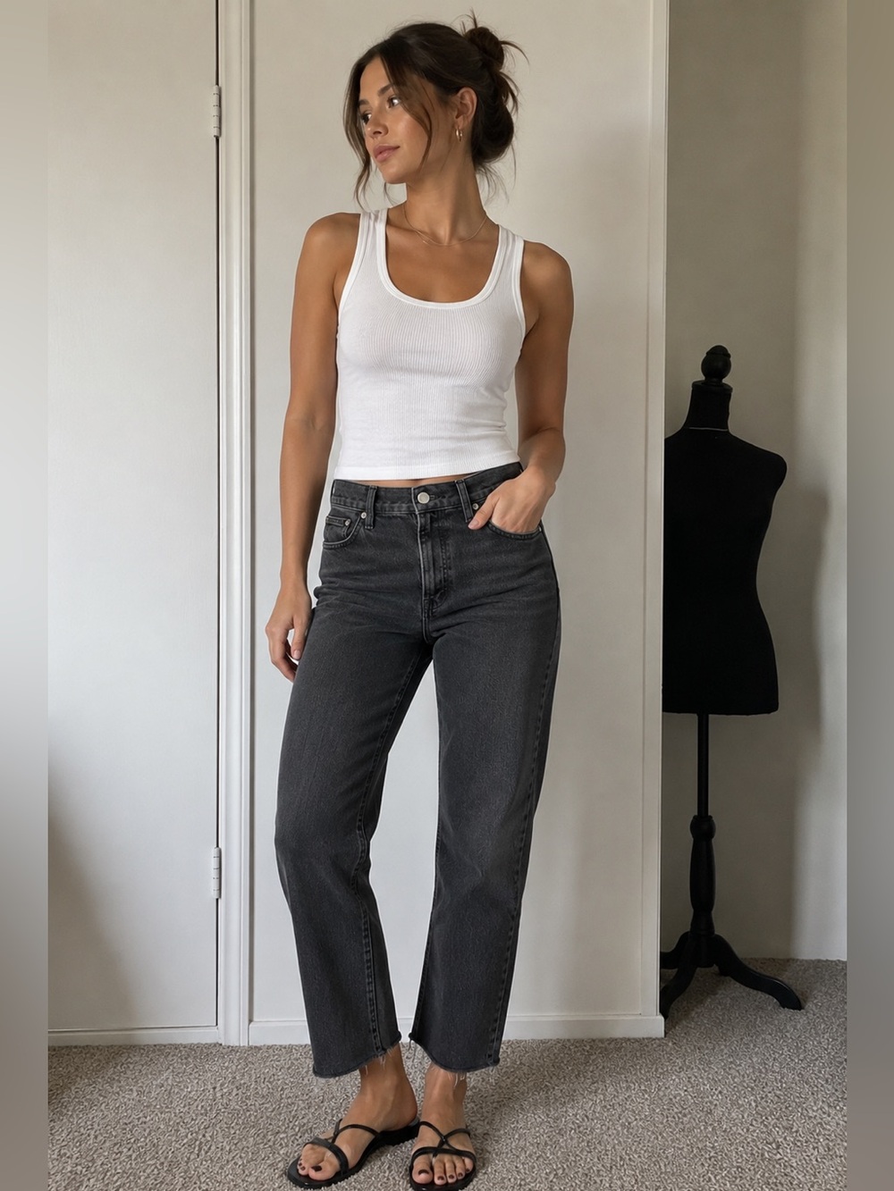 Madewell Perfect Vintage Jeans 31 Black Raw Hem Straight Leg